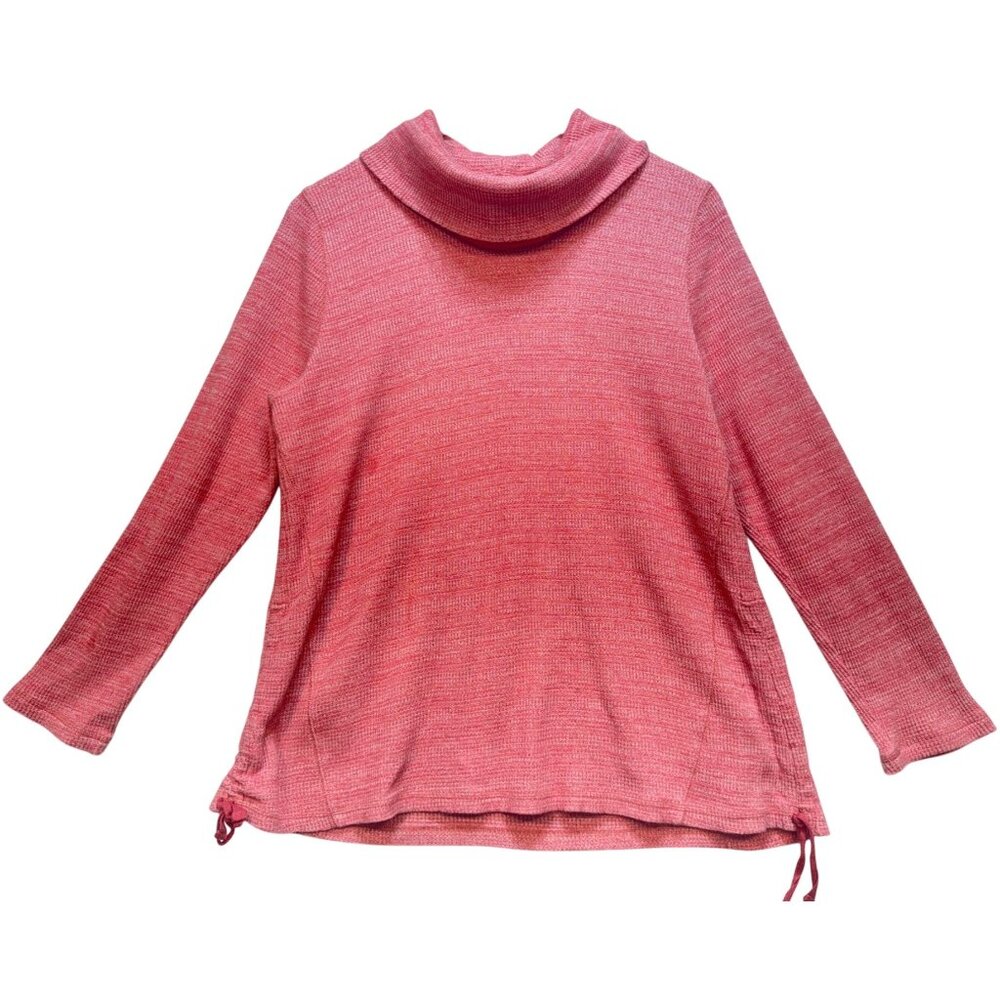 J.Jill Women's Waffle Knit Cowl Neck Sweater Side Drawstring Ties Size XL Pink